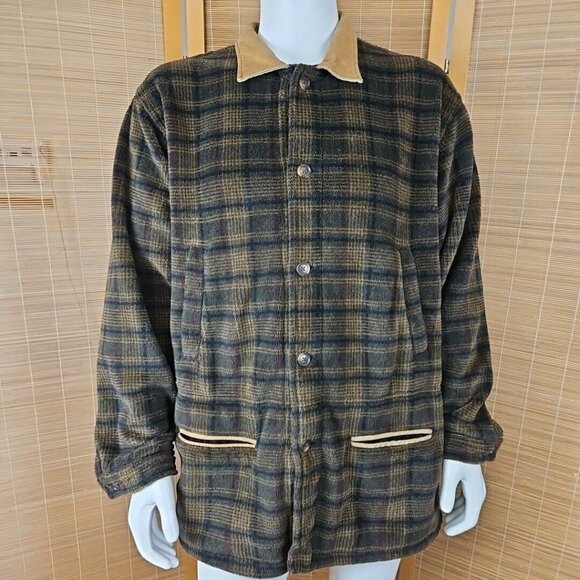 Orvis Other - Vintage Orvis Fleece Teddy Jacket Mens XL Brown Black Plaid Faux Suede Utility